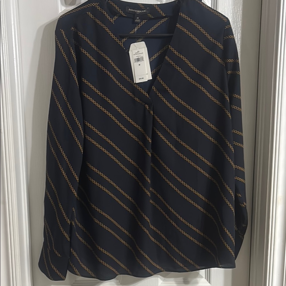 Navy and Gold Striped Women's Top